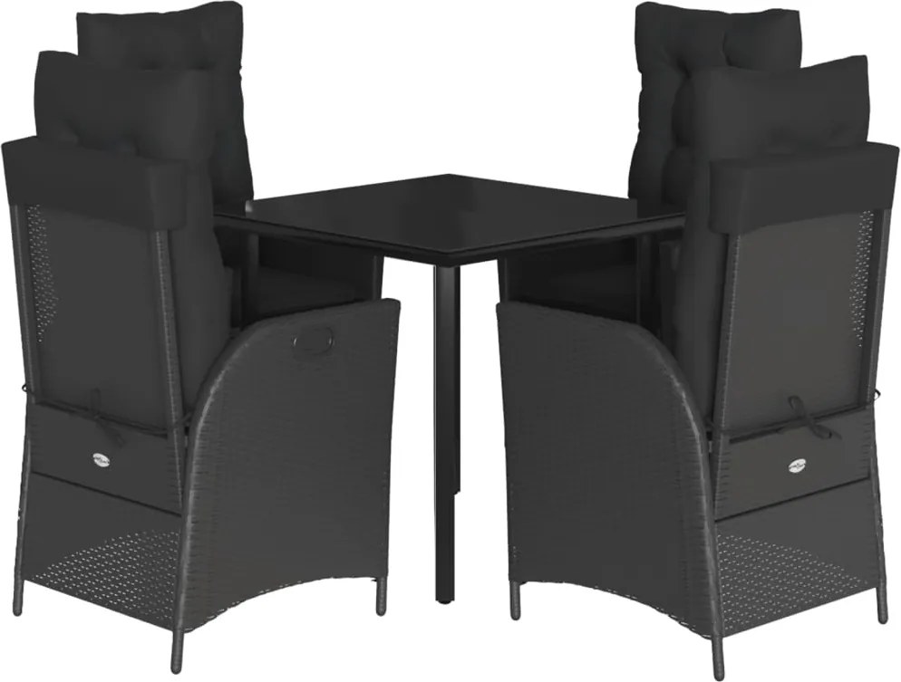 vidaXL 5 részes fekete polyrattan kerti étkezőgarnitúra párnákkal
