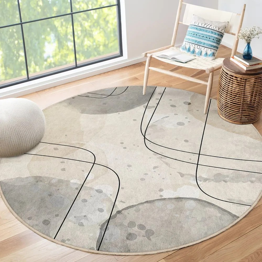 Bézs mosható kerek szőnyeg ø 150 cm Simple Lines – Mila Home