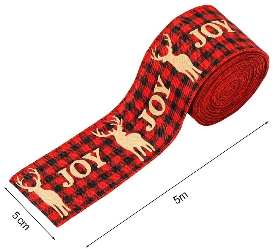 Karácsonyi JOY szalag 5 cm x 5 m, piros