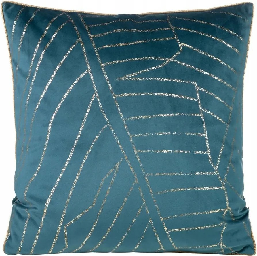 Párnahuzat 45x45 sötétkék, arany velúr levélmintás