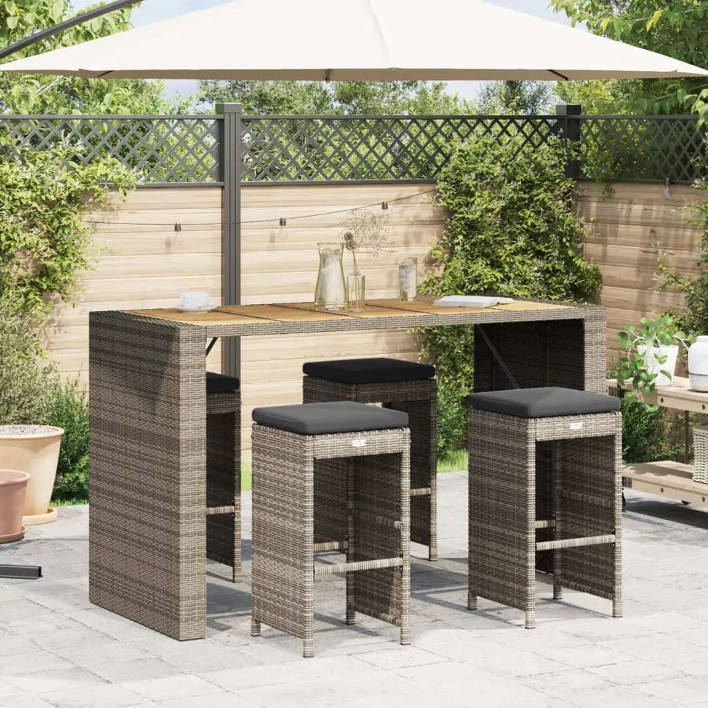 4 db szürke polyrattan kerti bárszék párnával