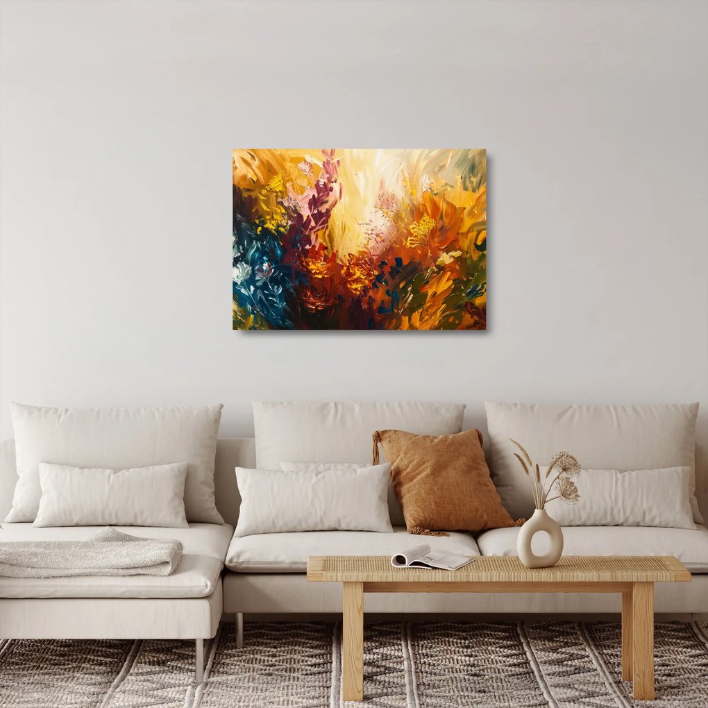 Üveg kép - Absztrakt festmény a virágokról (70x50 cm)