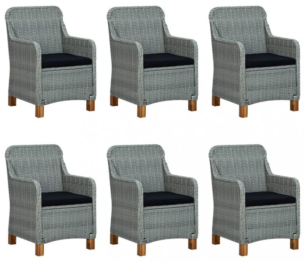 vidaXL 7 részes világosszürke polyrattan kültéri étkezőszett párnákkal