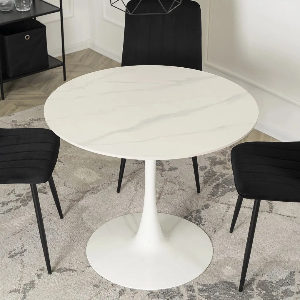 Fehér Márványhatású Kerek Étkezőasztal. SANDER 90 cm