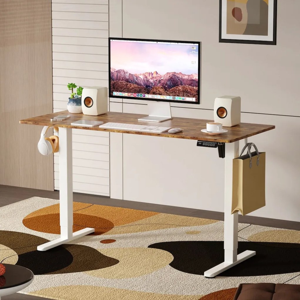 CSOMAGAJÁNLAT | LVN System Lite elektromos asztal + forgószék szett | Barna-fehér 140x60cm elektromosan állítható magasságú íróasztal + fekete forgószék