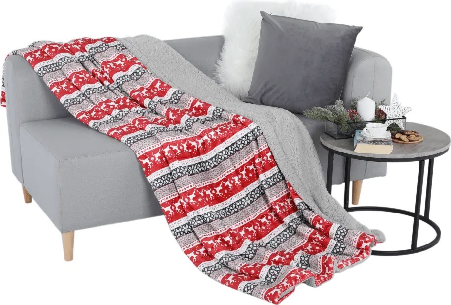 Kétoldalas bárány takaró, téli motívum, 150x200, RENIFE