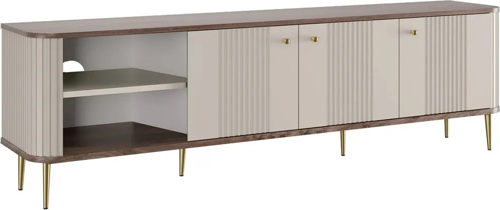 Vesper 3D TV-szekrény 187 cm - kasmír / diófa / arany színű lábak