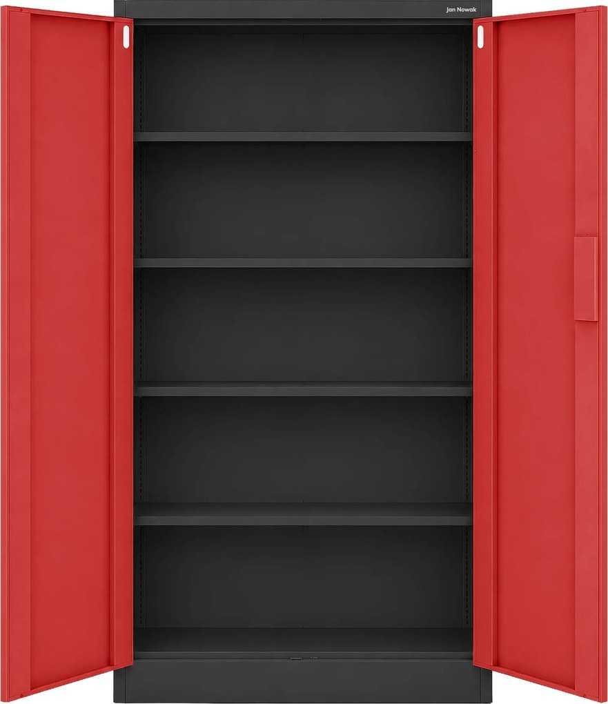 Fém irodai szekrény kódzárral, antracit-piros, 900x1850x400 mm: DANIEL