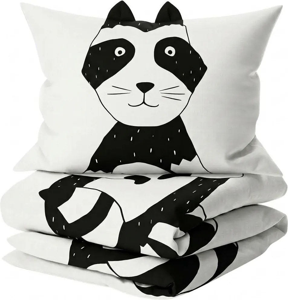 Pamut ágynemű kiságyba RACCOON fekete-fehér Ágyneműhuzat mérete: 40 x 60 cm | 100 x 135 cm