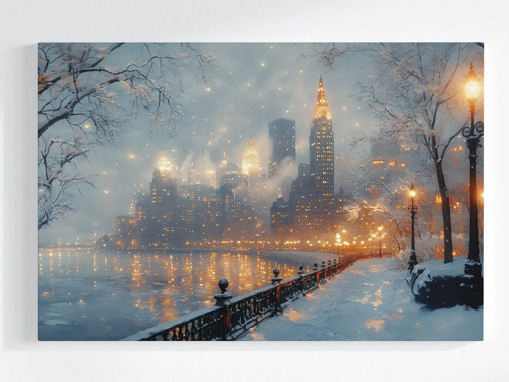 Vászonkép Canvas New York Tél Manhattan Éjszaka Hó Usa Nyc 60x40