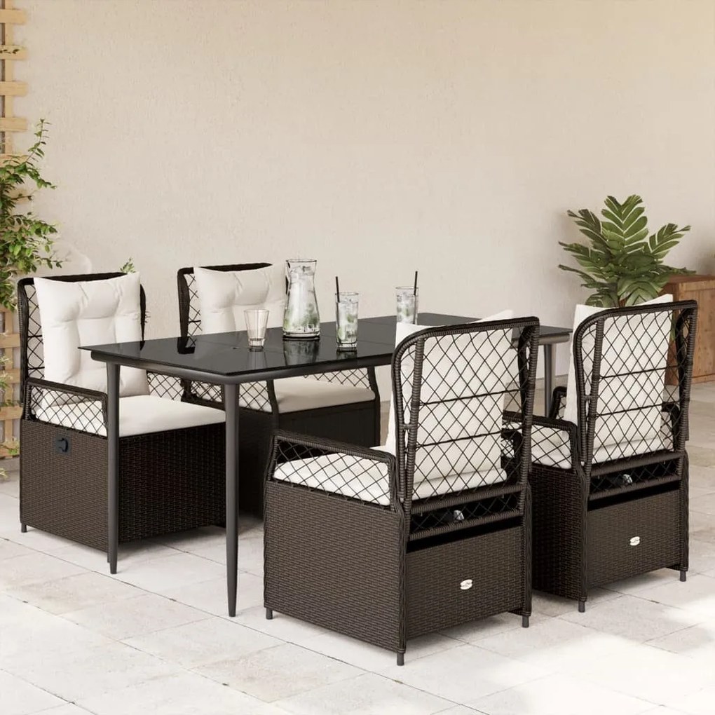 5 részes barna polyrattan kerti étkezőgarnitúra párnákkal