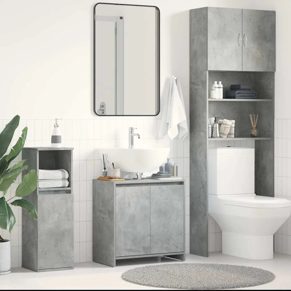 Betonszürke szerelt fa fürdőszobaszekrény 60 x 33 x 61 cm