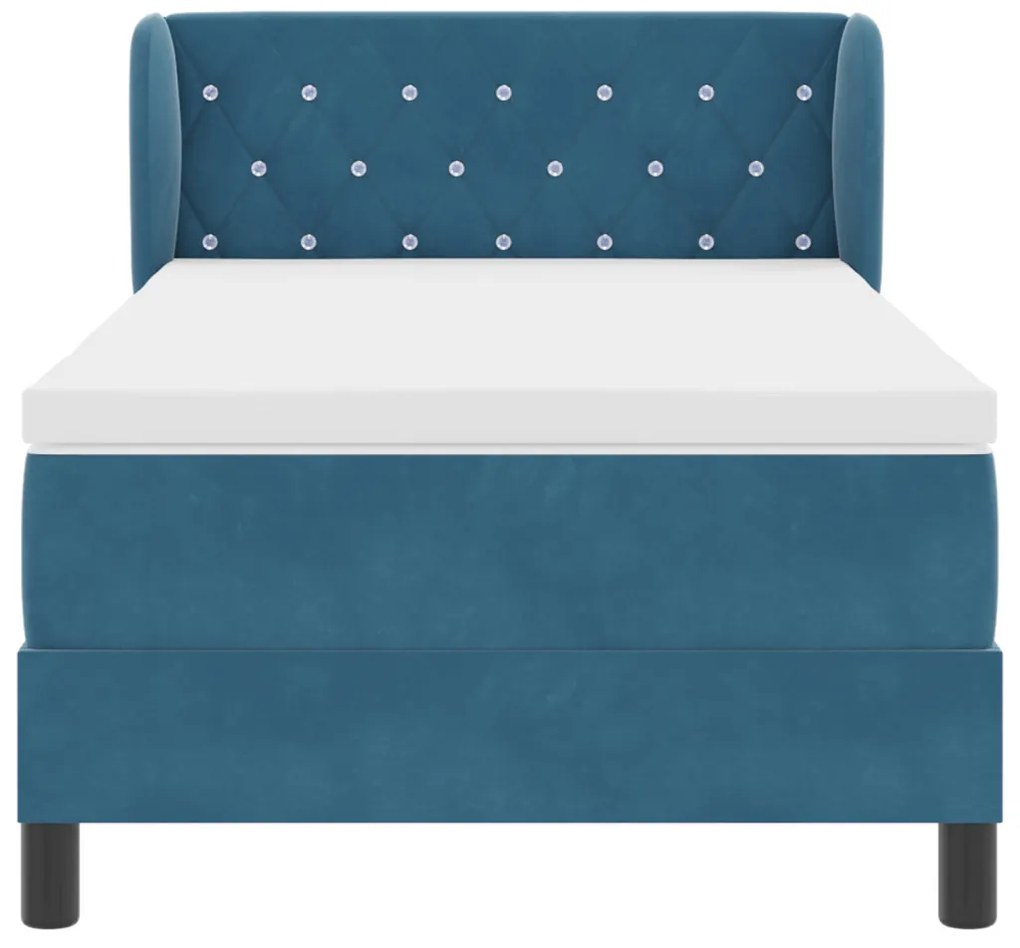 vidaXL Boxrugós ágy matracmal fejtámlával Sötétkék 90 x 190 cm Bársony