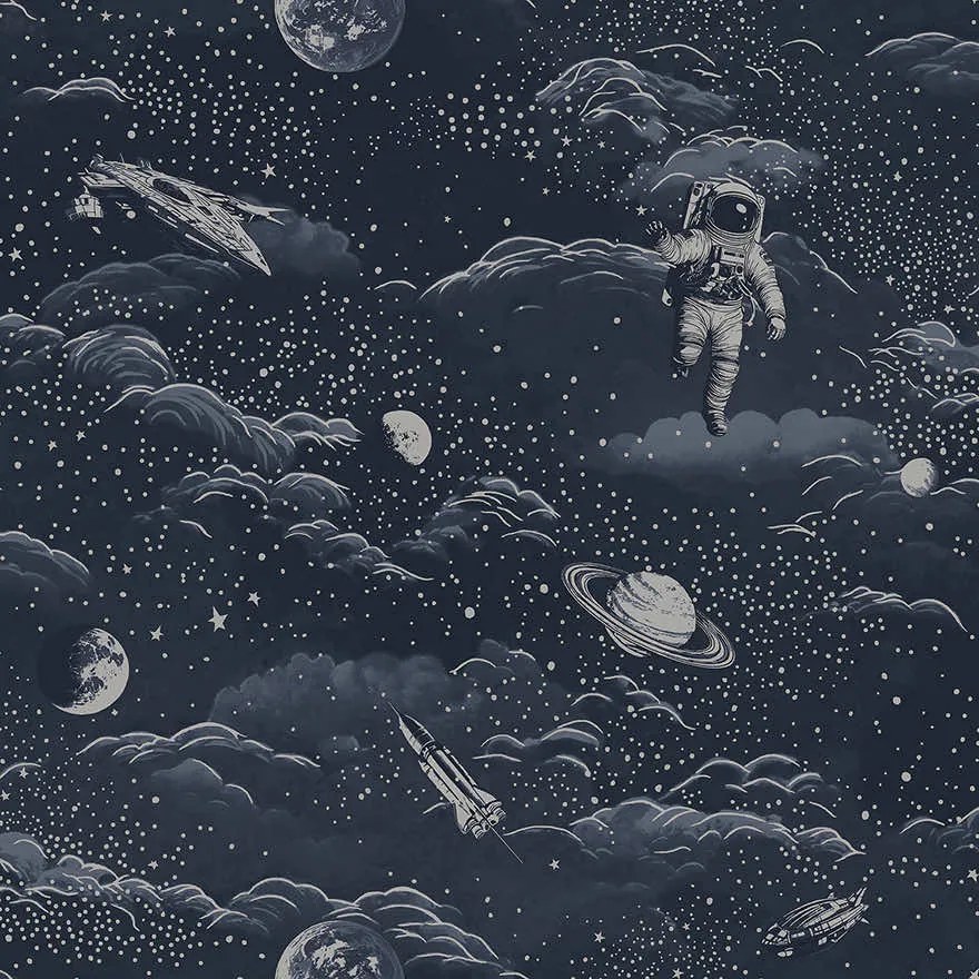 Holden Decor Adventure Awaits Lost In Space ezüst-sötétkék világűr mintás papír tapéta – 14051