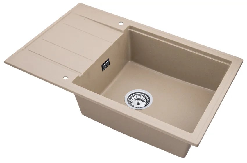 SINK Quality Mosogató Minőségi Ferrum Új 8010, 1 kamrás gránit mosogató 800x500x210 mm + króm szifon, bézs, SKQ-FER.8010.BX