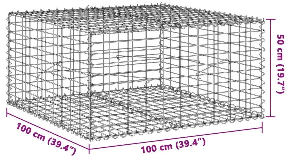 horganyzott vas gabion kosár fedéllel 100 x 100 x 50 cm