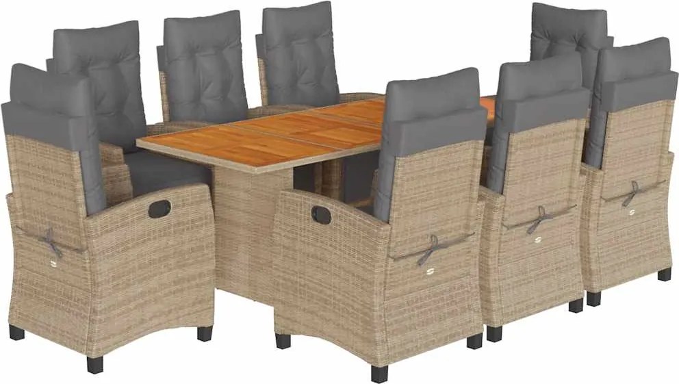 vidaXL 9 részes vegyes bézs polyrattan kerti étkezőgarnitúra párnákkal