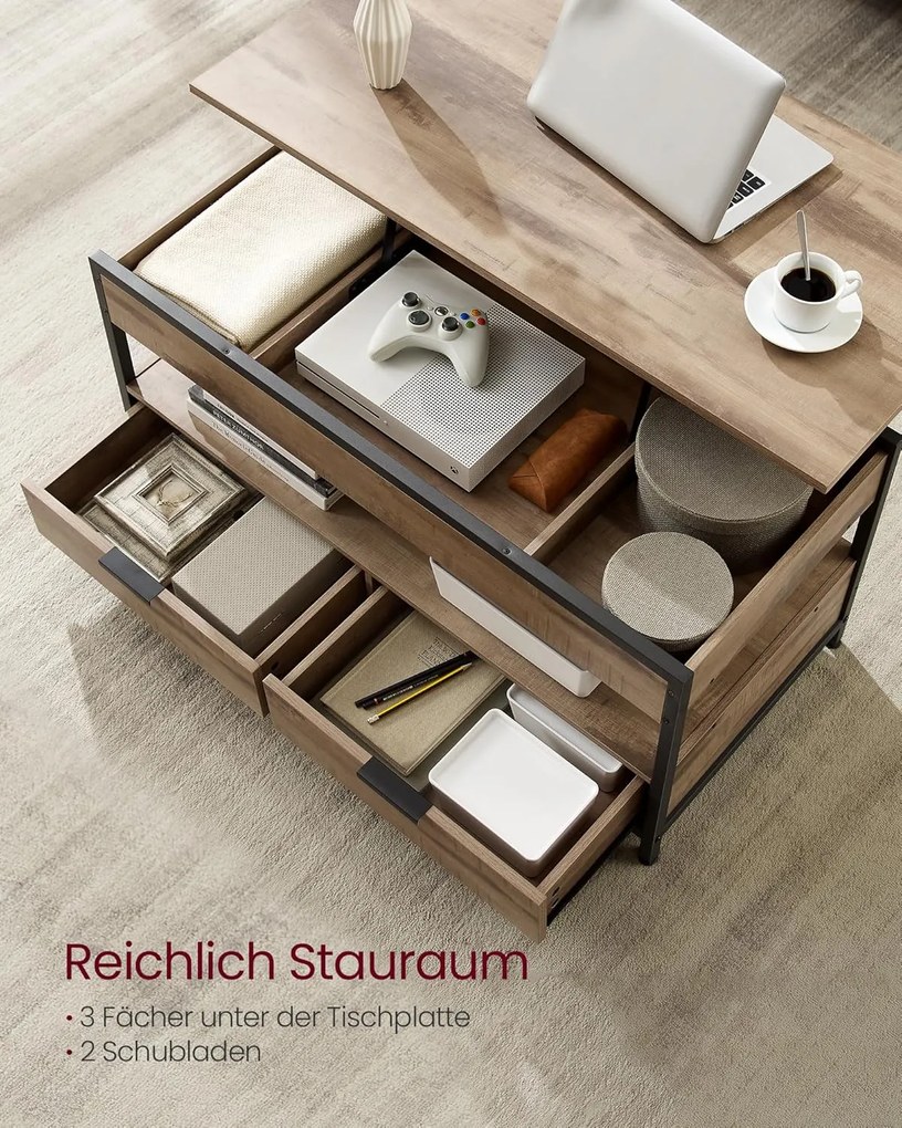 Magasságban állítható dohányzóasztal, 50 × 100 cm, karamellbarna–tintafekete színben