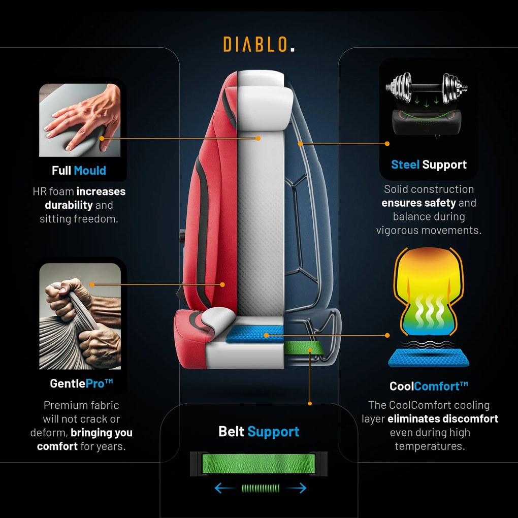 Gamer szék Normal Size piros-fekete: Diablo X-Eye Prime Bloody Mary