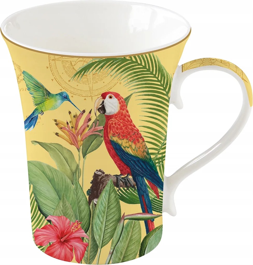 Porcelán bögre nagy 360ml egzotikus tukán motívum színes ajándék