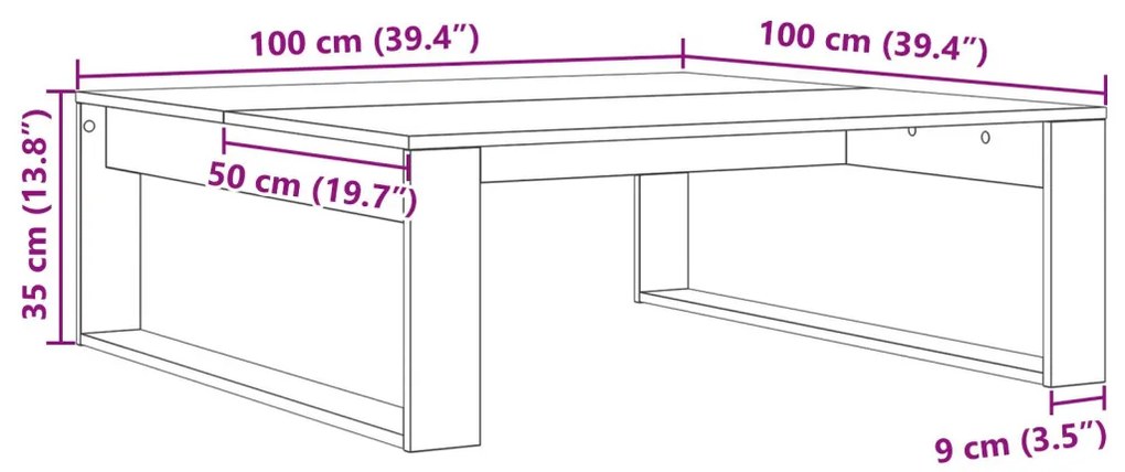 Fekete Tölgy Kávézóasztal 100x100x35 cm Tervezett Fa