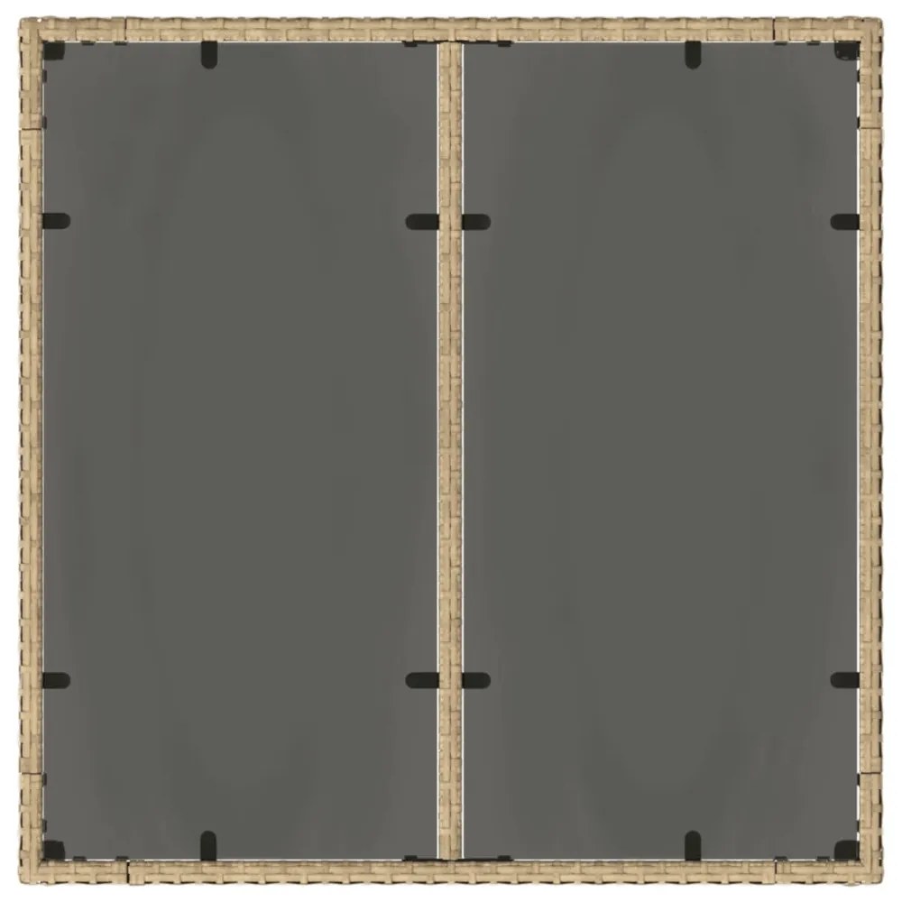 bézs polyrattan üveglapos kerti asztal 90 x 90 x 75 cm