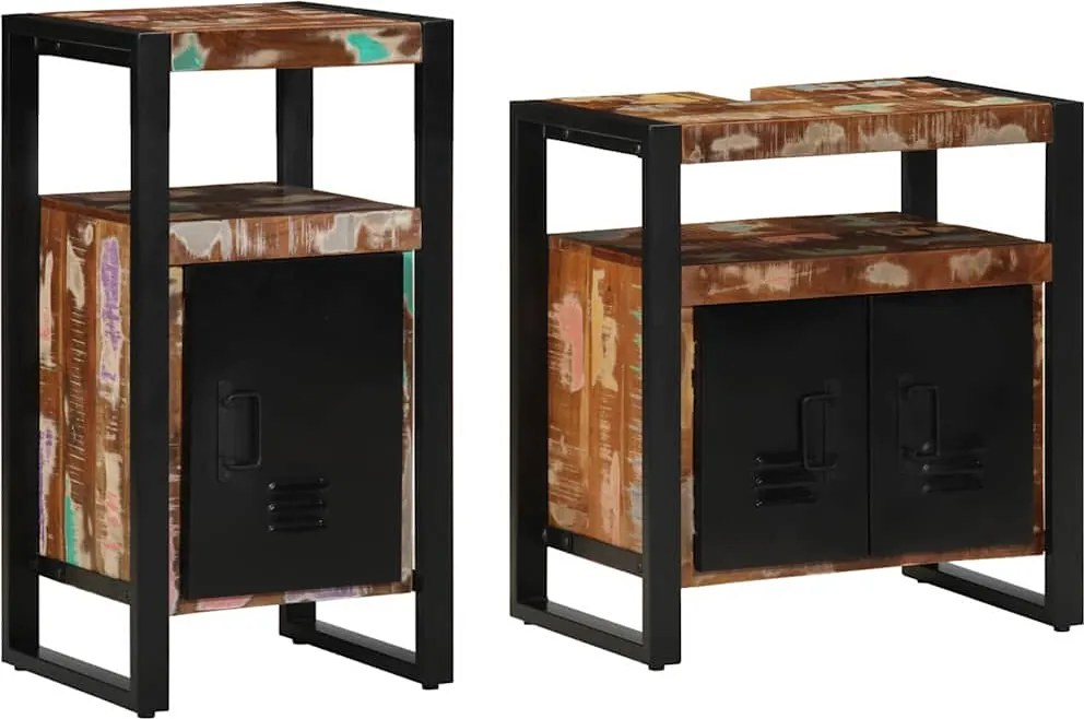 vidaXL Fürdőszoba bútor szett 2 pcs Barna Szilárd újrahasznosított fa