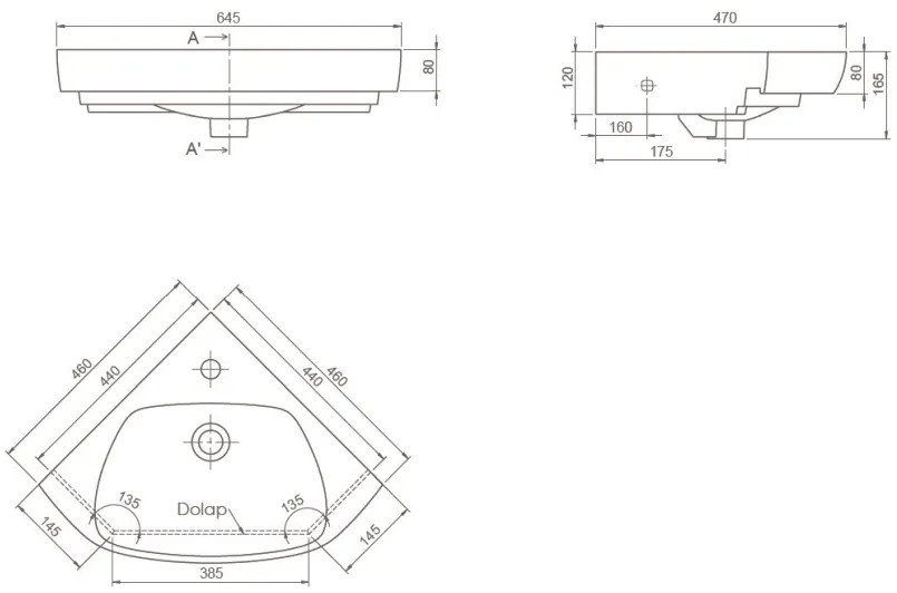 VivaStyle ARDA fali sarokszekrény CeraStyle ARDA porcelán sarokmosdóval 46 x 46 cm - BALOS