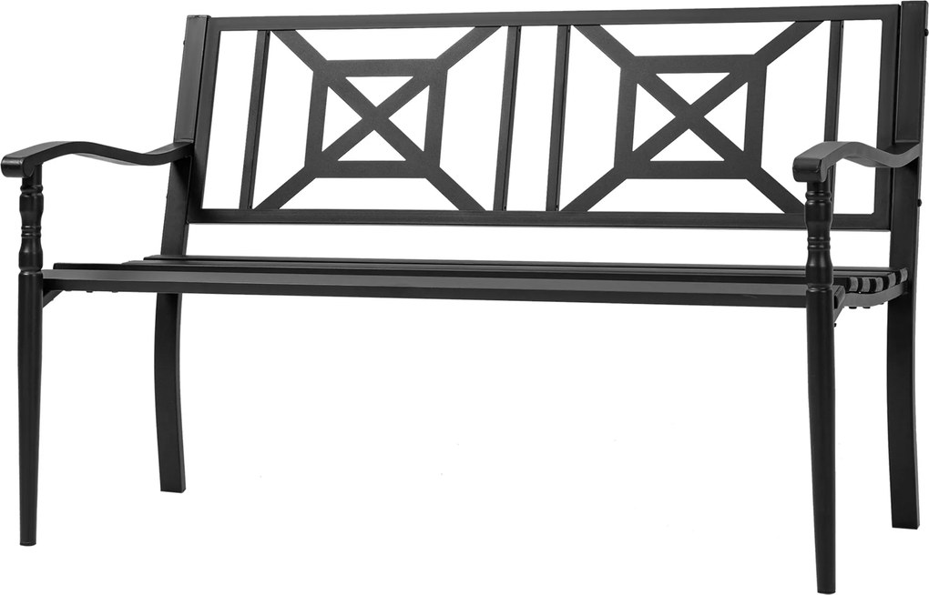 Outsunny 2 Személyes Kerti Pad Acél Kültéri Padkarokkal és Dekoratív Háttámlával Teraszra, Erkélyre, Fedett Teraszra | Teherbírás 240 kg | 128x62,5x81
