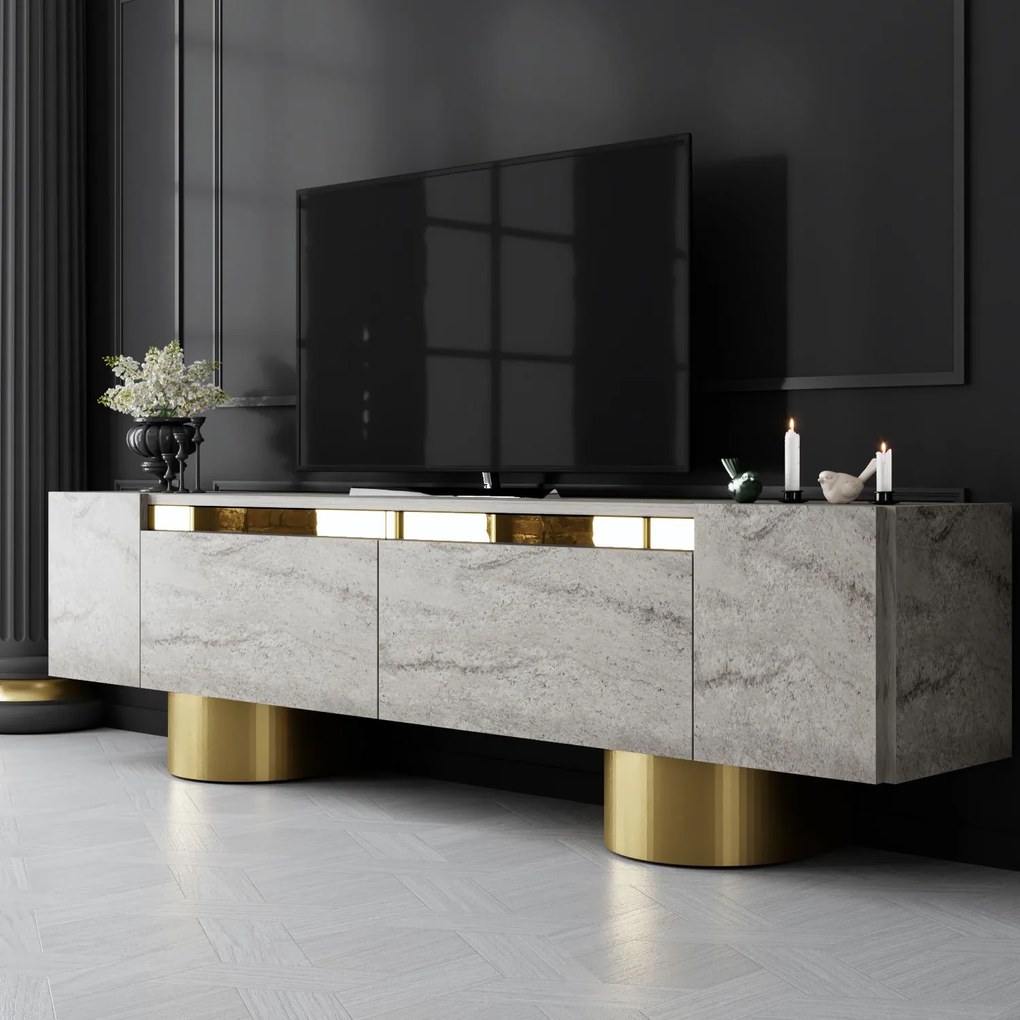 TV szekrény Bohem - Travertine, Gold