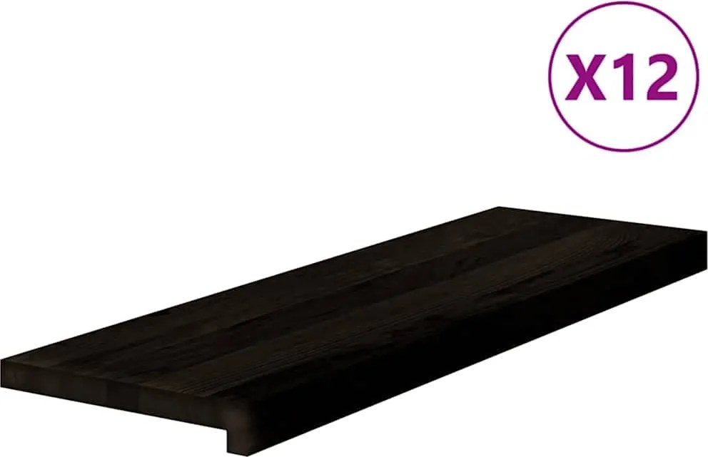 vidaXL lépcsőfokok 12 db Sötétbarna 80x25x2 cm tömör fa tölgyfa