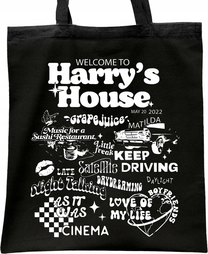 Harry Styles fekete pamut bevásárló táska rajongóknak Ajándék