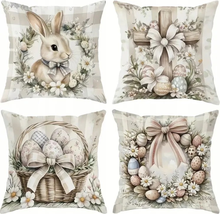 Húsvéti díszpárnahuzat Nyuszi 40x40 cm – 4 db-os szett