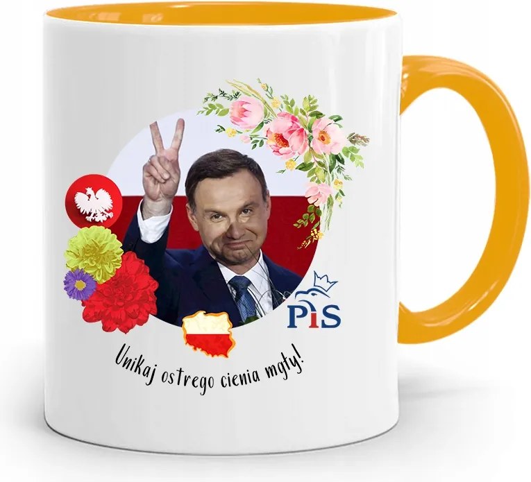 Duda András Sárga Elnöki Bögre Nyomtatott Mintával