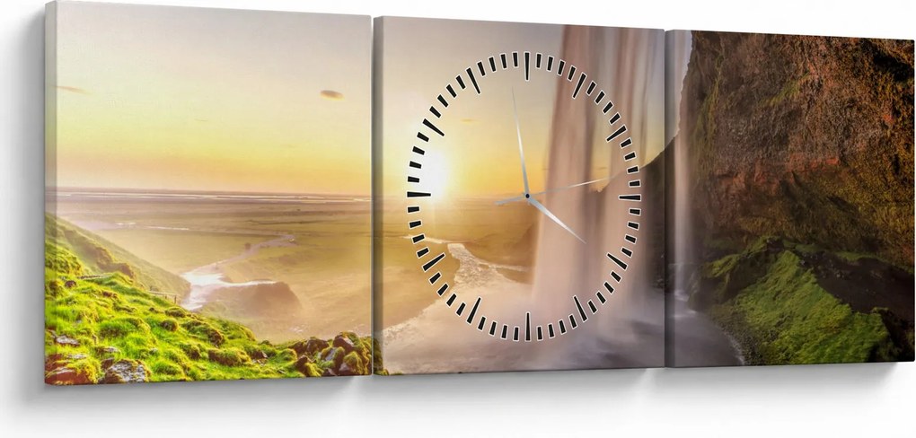 Kép - Seljalandsfoss a barlang mögül (órával) (90x30 cm)