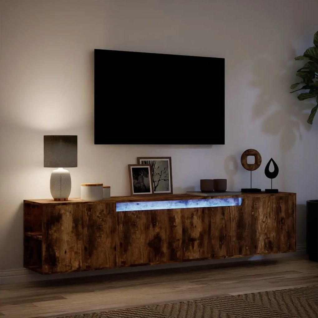 füstös tölgy színű fali TV-szekrény LED-del 180 x 31 x 39,5 cm