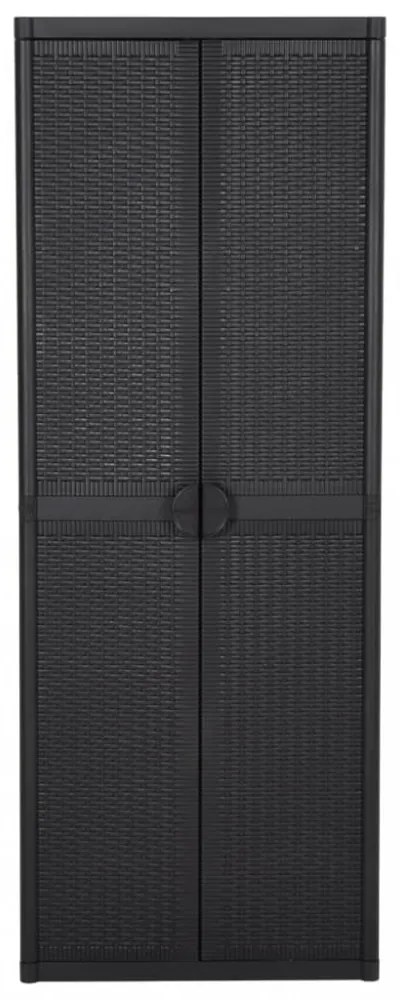 fekete PP rattan kerti tárolószekrény 65 x 45 x 172 cm