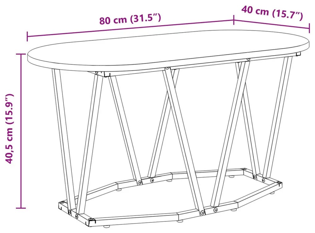 Fekete Tömörfa Dohányzóasztal 80x40x40,5 cm Műgyantával és Fémmel