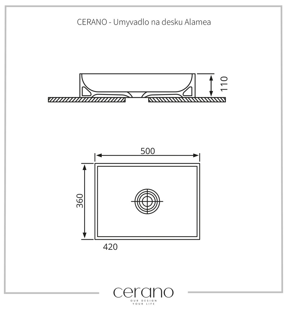 Cerano Alamea, asztali mosogató 50x36x11 cm, fehér, CER-CER-403341