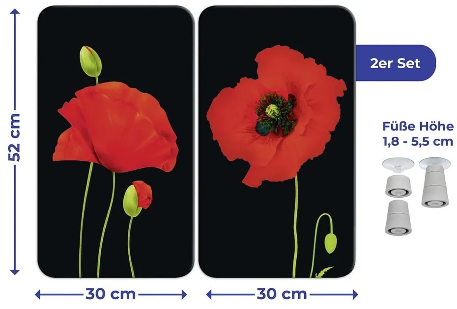 Edzett üveg tűzhely fedőlap szett 2 db-os 52x30 cm Poppy – Maximex