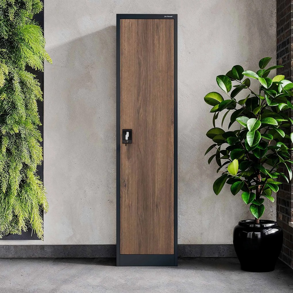 Fém irodai iratszekrény, antracit/dió, 450x1850x400 mm: ALEX Eco Design