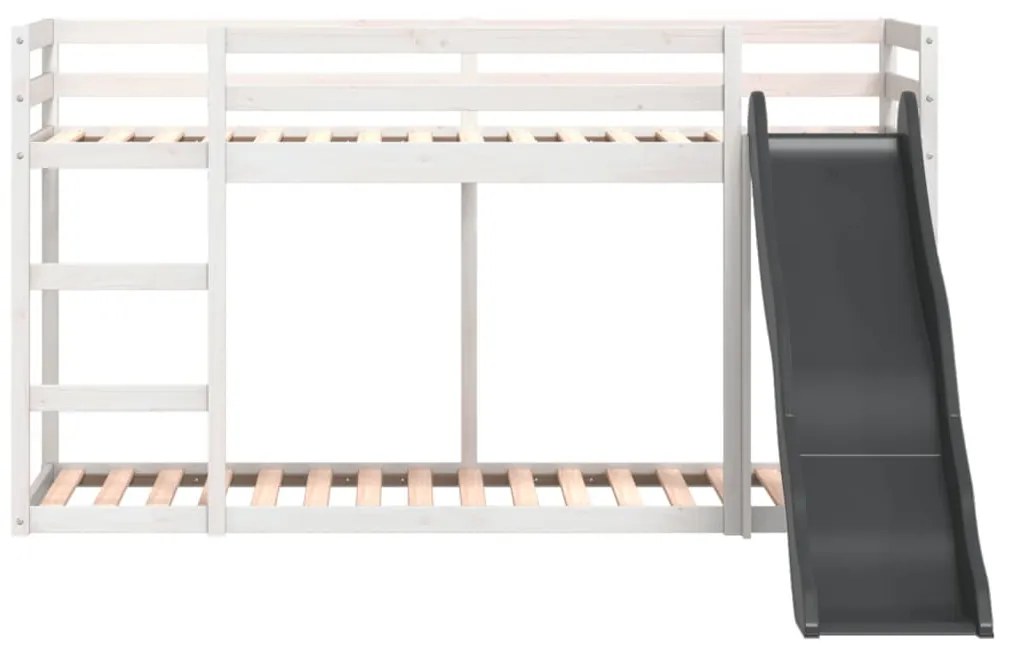 fehér tömör fenyő emeletes ágy csúszdával és létrával 90x200 cm