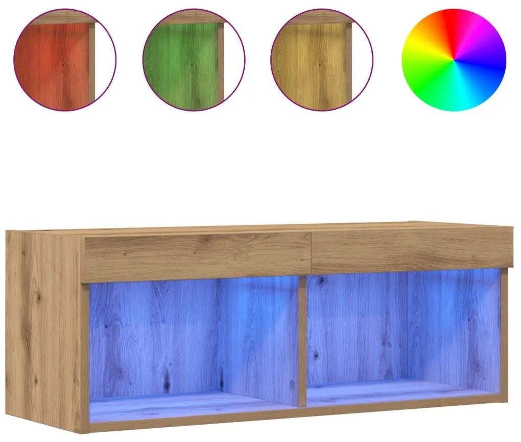 LED lámpás TV fali szekrény 2 db Artisan tölgy 80x30x30 cm