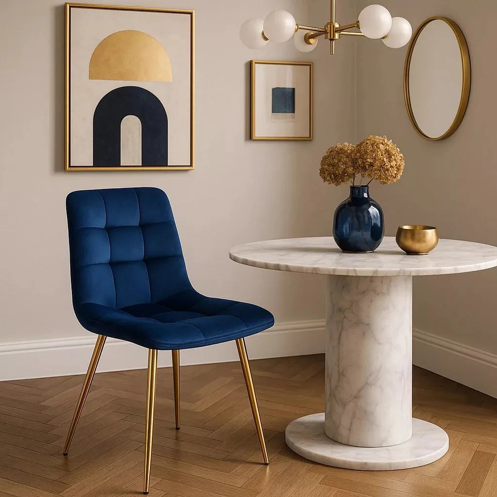Sötétkék Bársony Étkezőszék Arany Lábbal. YORK Belföldi Raktárról