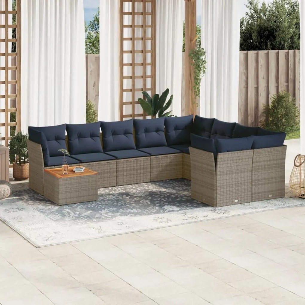 10 részes szürke polyrattan kerti ülőgarnitúra párnával