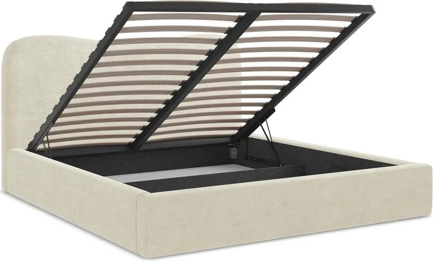 Bézs kárpitozott ágyneműtartós franciaágy ágyráccsal 160x200 cm Kahai – Makamii