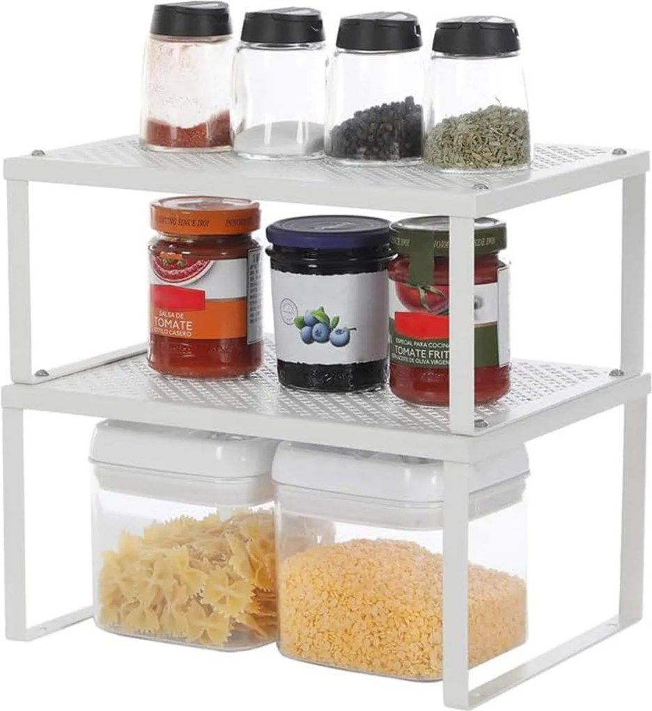Polcrendszerező, egymásra rakható fém fűszertartó 2 db, fehér