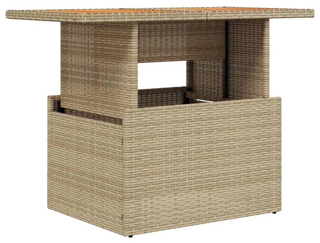 bézs polyrattan és akácfa kerti asztal 100 x 55 x 73 cm