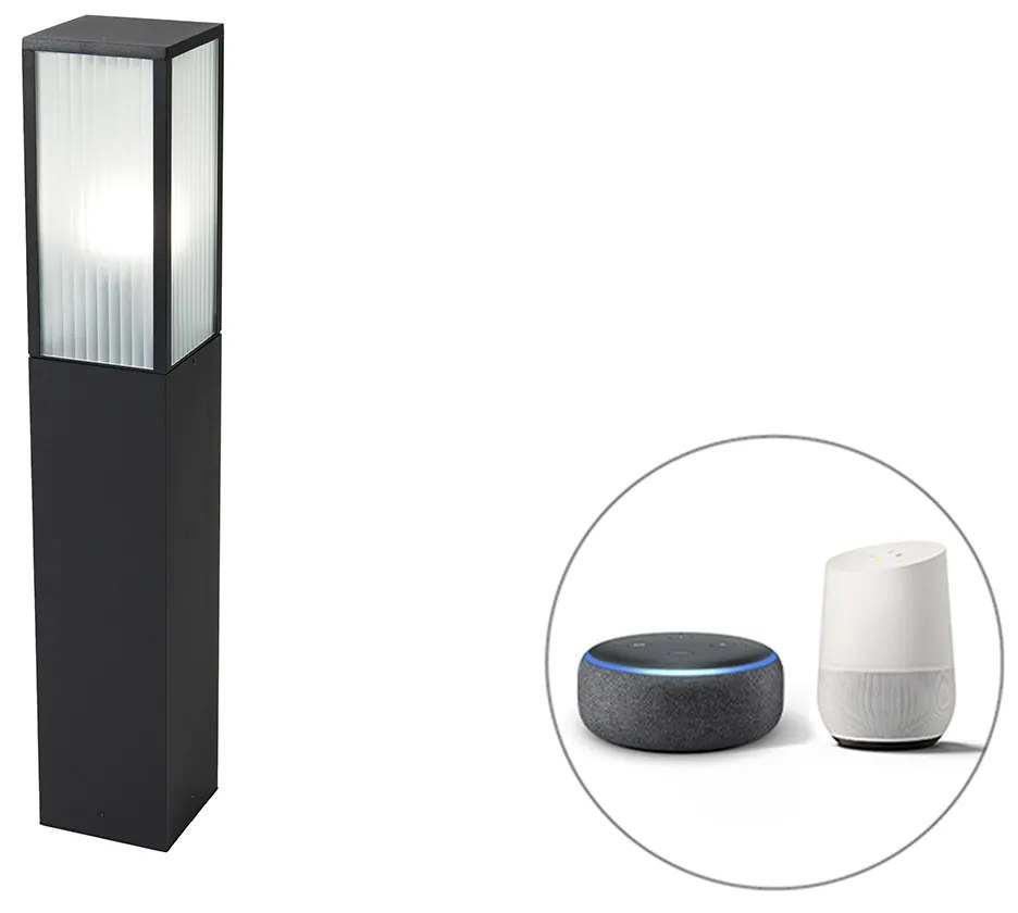 Okos álló kültéri lámpa fekete bordázott üveggel 80 cm, WiFi-vel A60 - Charlois