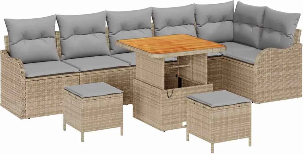 vidaXL Kerti Kanapé Szett párnával 9 pcs Bézs polirattan